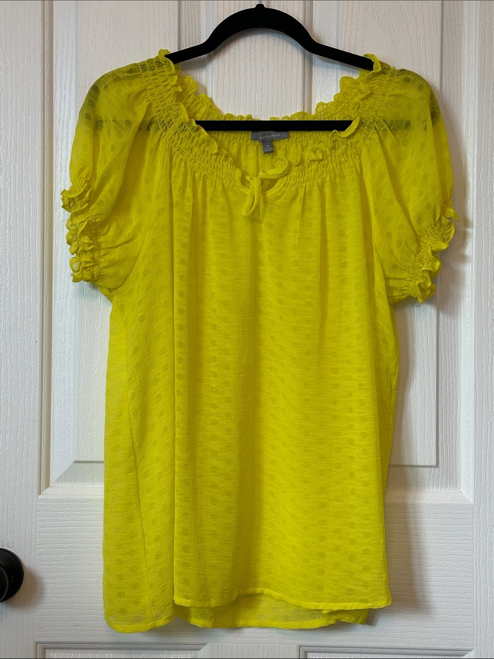🧡 NY Collection Bright Yellow Sheer Ruffle-Neck Blouse 🧡